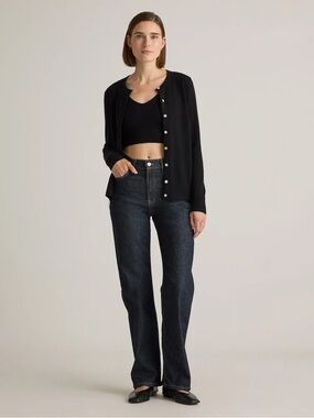 Quince Women Mongolian Cashmere Cardigan Sweater Black Size Large